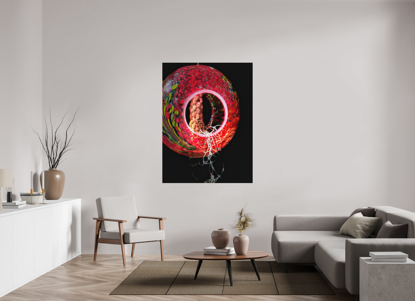 45 x 60″, Print on Aluminum Dibon no Glass Crimson Becoming