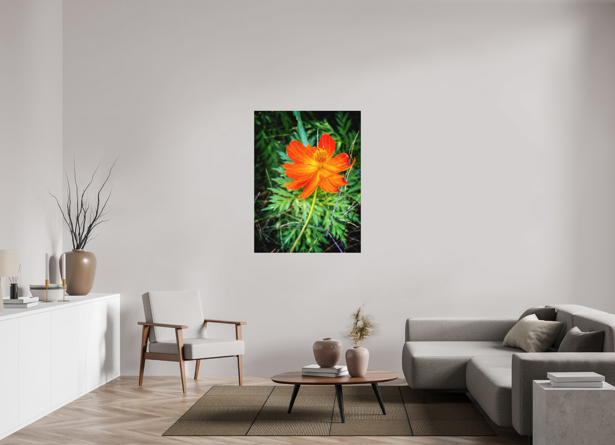 Joy Refuses Stillness — 36 x 48″ room mockup; finish varies by configuration.