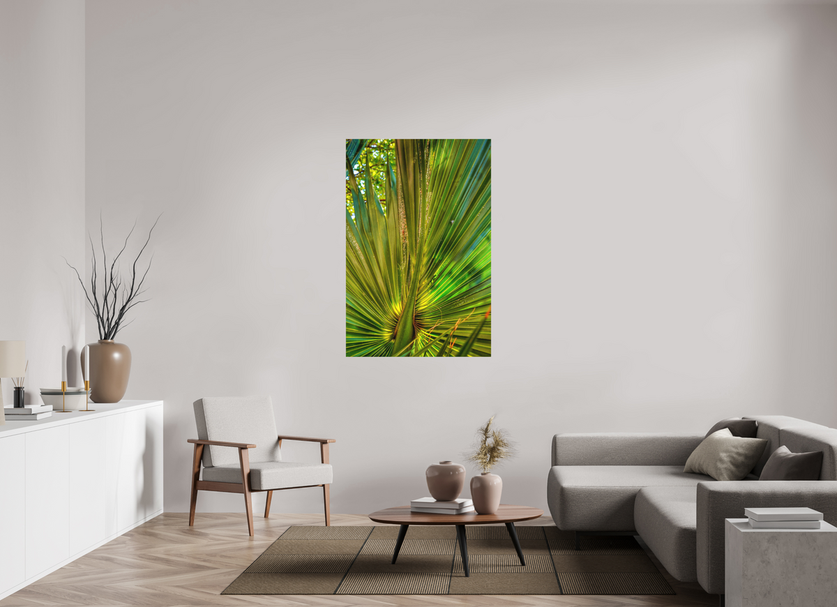 Cathedral of Palms — 36 x 54″ room mockup; finish varies by configuration.