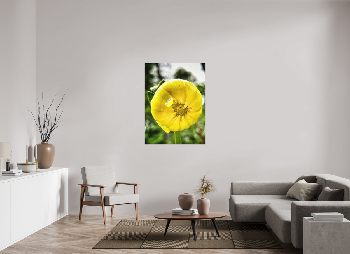 A Drop of Sun — 36 x 48″ room mockup; finish varies by configuration.