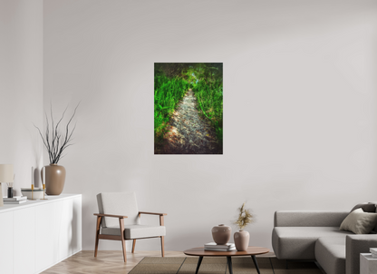 The Green Passage — 30 x 40″ room mockup; finish varies by configuration.
