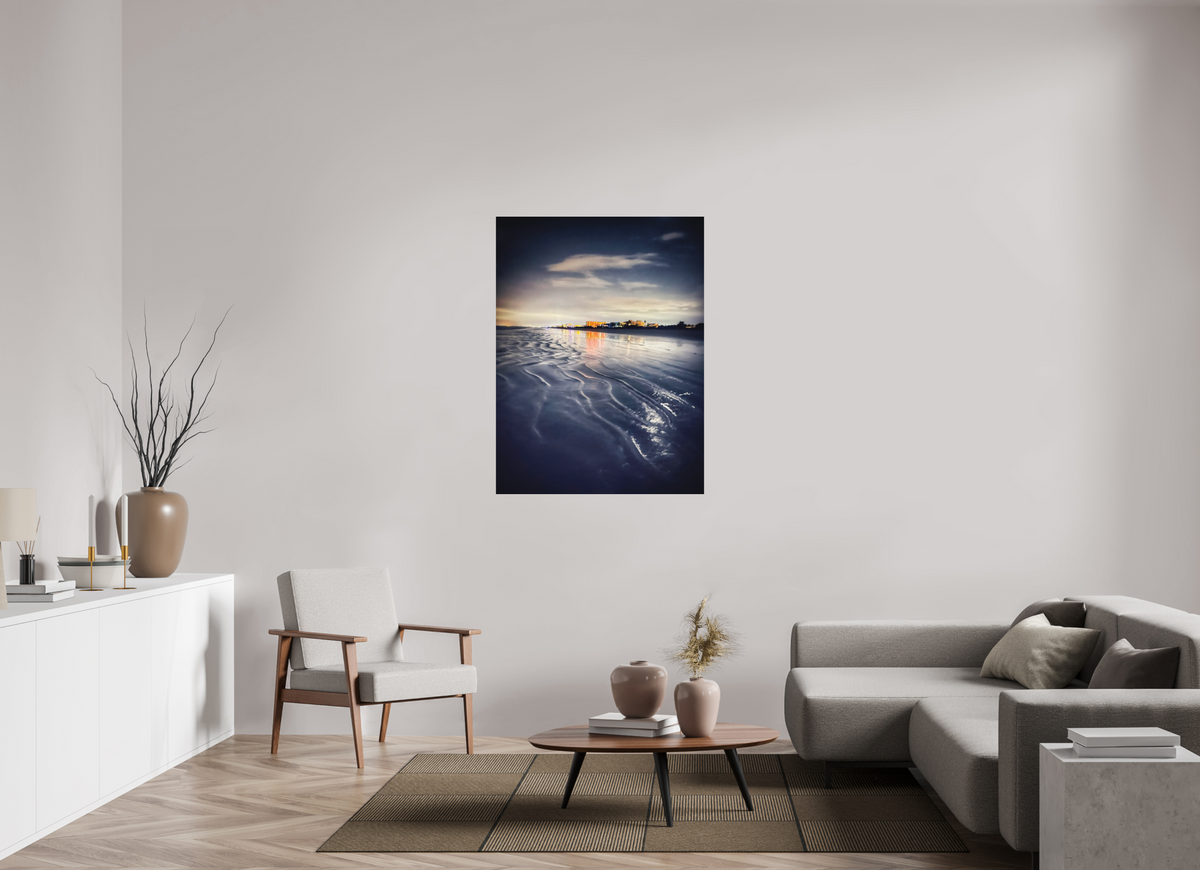 Night Tide — 36 x 48″ room mockup; finish varies by configuration.