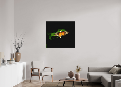 Monarch's Pause — 38.9 x 36″ room mockup; finish varies by configuration.