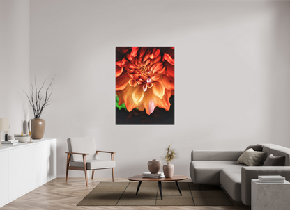 Ember Unfolding — 42 x 56″ room mockup; finish varies by configuration.