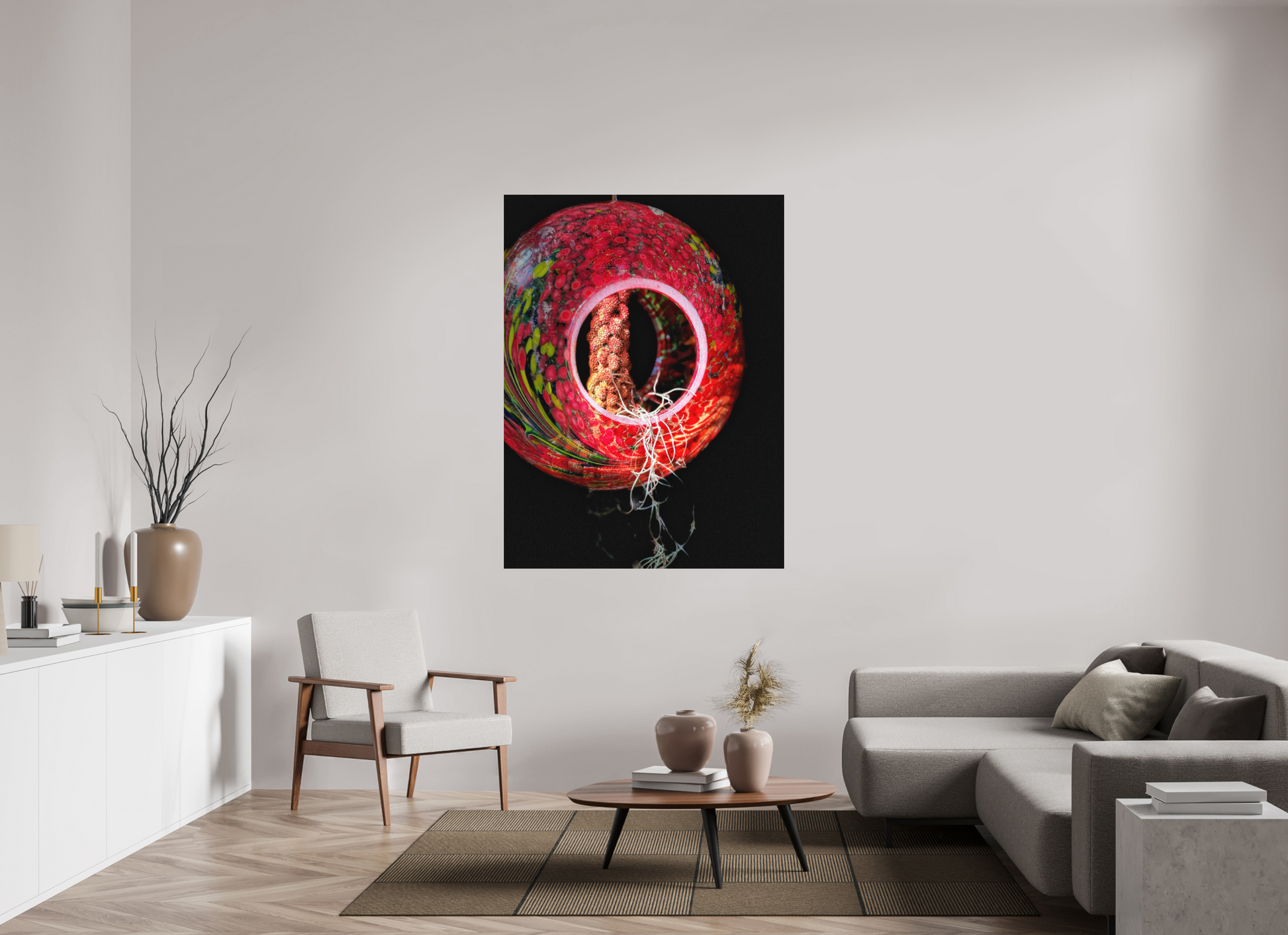45 x 60″, Print on Aluminum Dibon no Glass Crimson Becoming