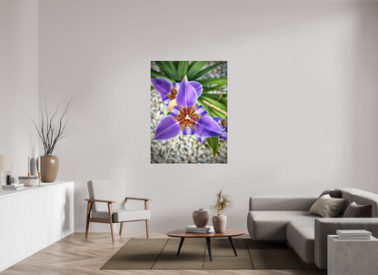 Violet Messenger — 42 x 56″ room mockup; finish varies by configuration.