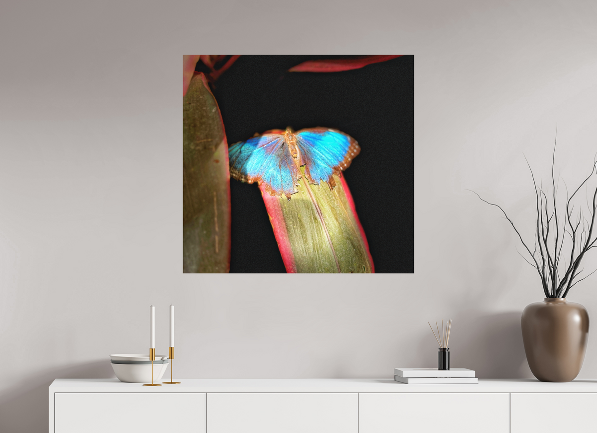 Blue Reverie — 33.9 x 32″ room mockup; finish varies by configuration.