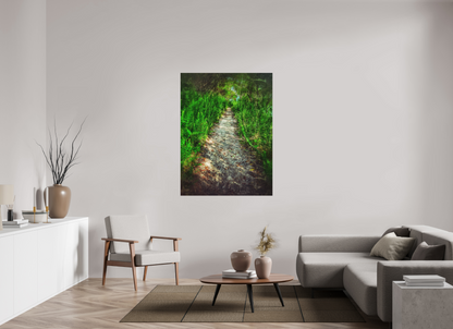 The Green Passage — 42 x 56″ room mockup; finish varies by configuration.